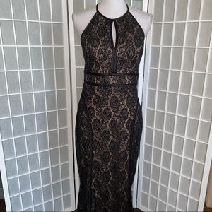 Xscape Formal Cocktail Bodycon Black Nude Overlay Dress Size 6